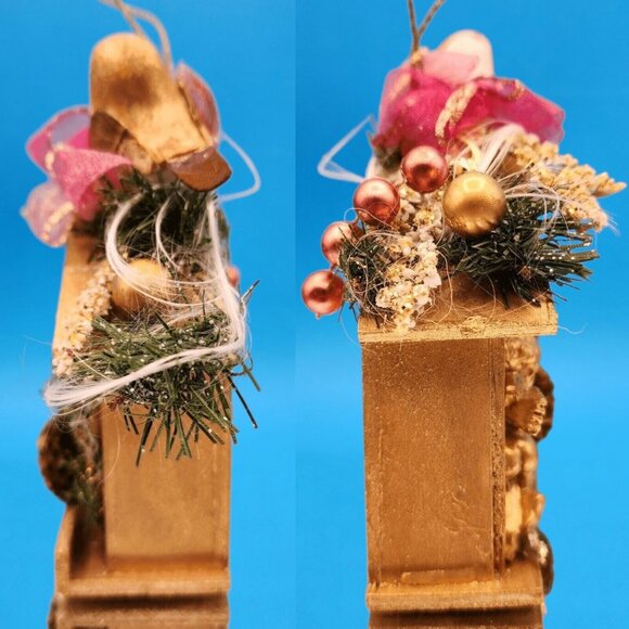 Victorian Birdhouse Ornaments Pink Velvet Pearl Bead Gold Trim Cherub Birds Rose - Picture 4 of 8